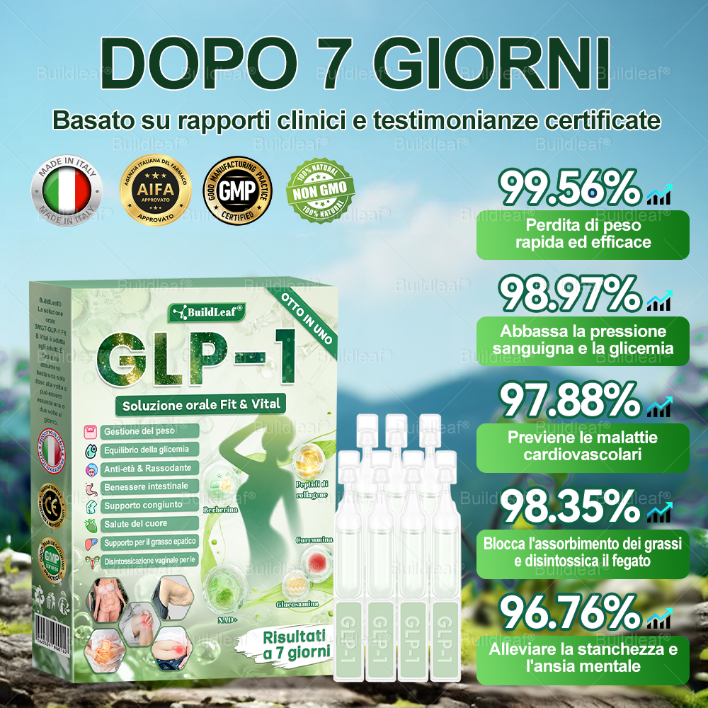 Negozio ufficiale | 💎BuildLeaf® GLP-1 8-in-1 Fit & Vital Soluzione Orale (Solo una volta al giorno, cambiamenti visibili in 7 giorni) ✅ Per obesità, salute cardiovascolare, diabete, apnea notturna, salute intestinale, problemi articolari e altro